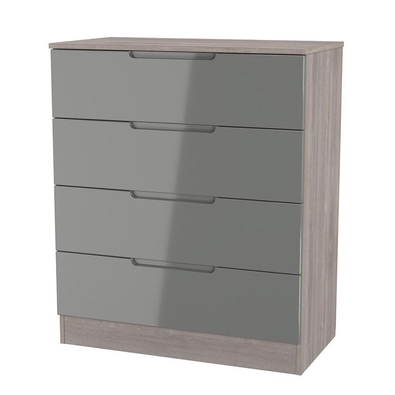 Milan Grey Gloss and Grey Oak 4 Drawer Chest