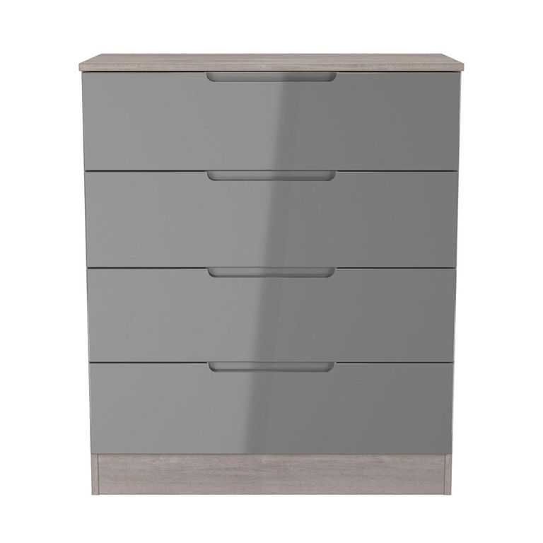Milan Grey Gloss and Grey Oak 4 Drawer Chest