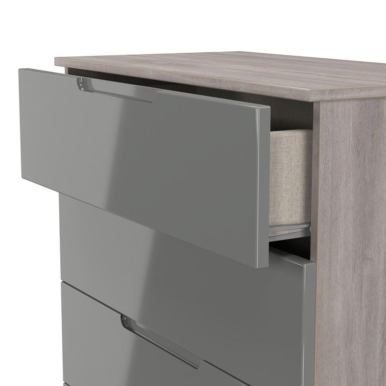 Milan Grey Gloss and Grey Oak 4 Drawer Chest