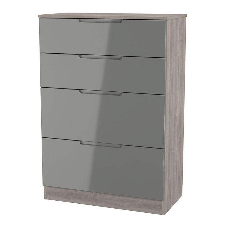 Milan Grey Gloss and Grey Oak 4 Drawer Deep Chest