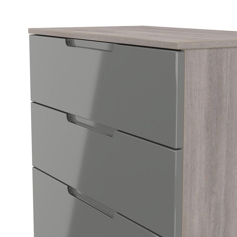 Milan Grey Gloss and Grey Oak 4 Drawer Deep Chest