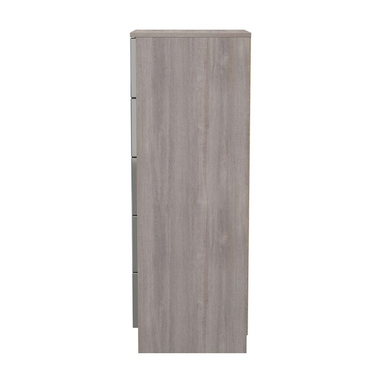 Milan Grey Gloss and Grey Oak 5 Drawer Narrow Chest