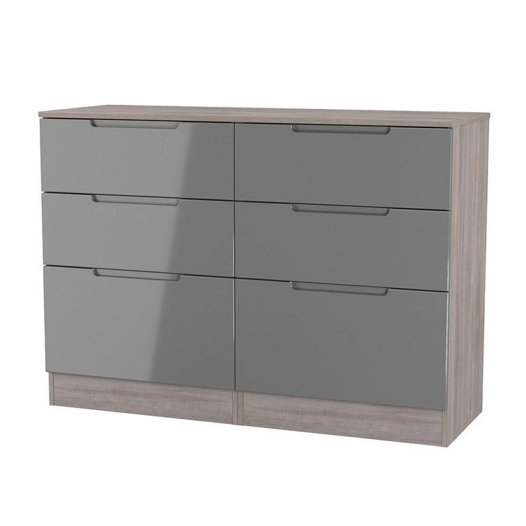 Milan Grey Gloss and Grey Oak 6 Drawer Midi Chest