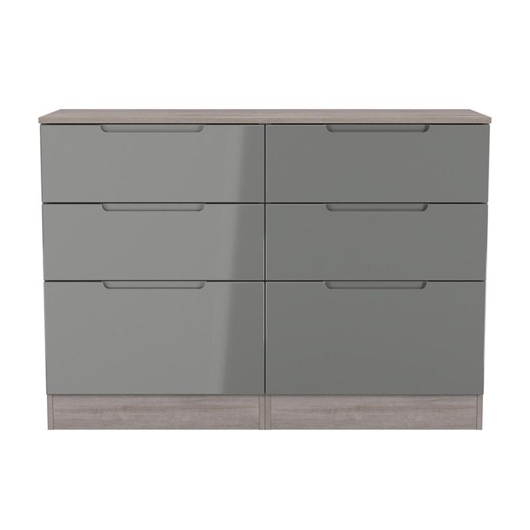 Milan Grey Gloss and Grey Oak 6 Drawer Midi Chest