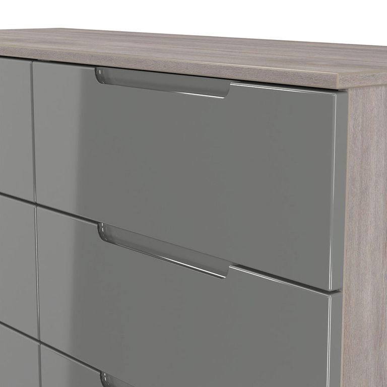 Milan Grey Gloss and Grey Oak 6 Drawer Midi Chest