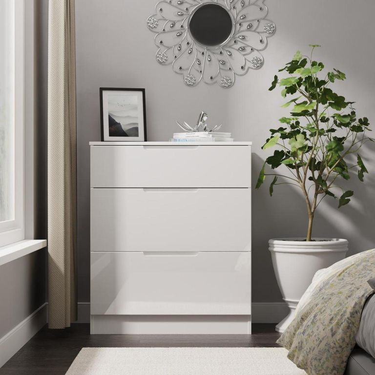 Milan White Gloss 3 Drawer Deep Chest