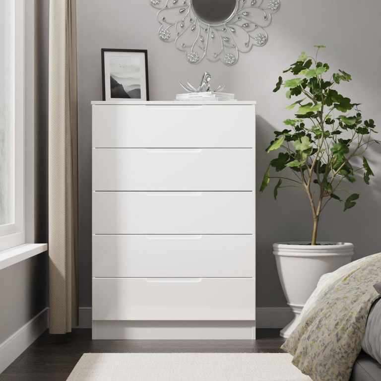 Milan White Gloss 5 Drawer Chest