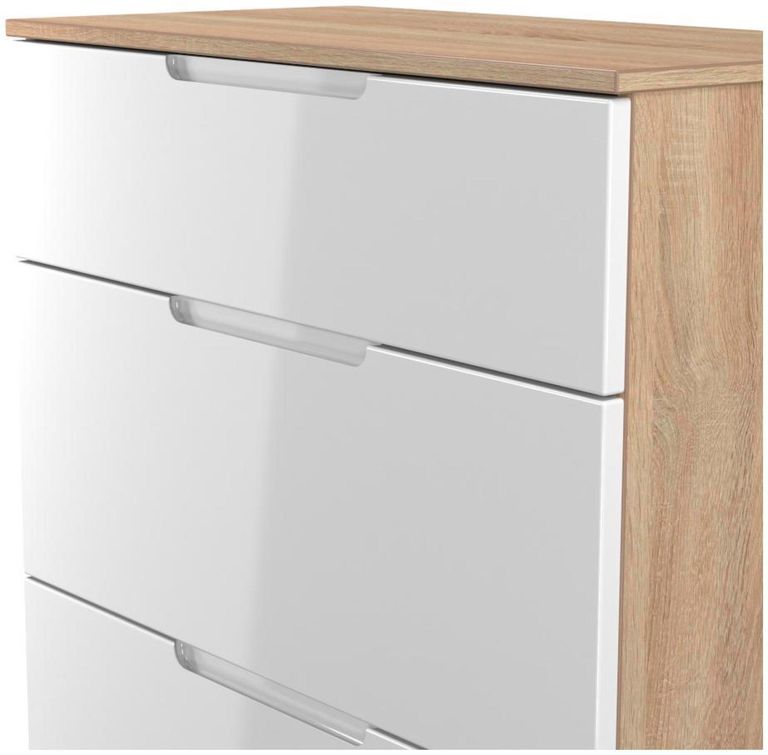 Milan White Gloss and Oak Effect 3 Drawer Deep Chest