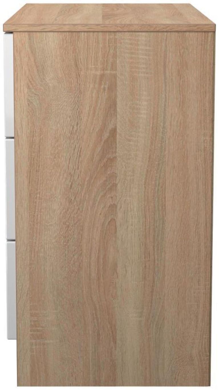 Milan White Gloss and Oak Effect 3 Drawer Small Chest