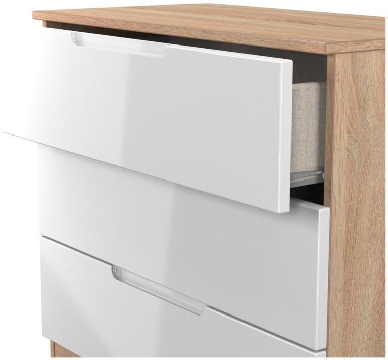 Milan White Gloss and Oak Effect 3 Drawer Small Chest