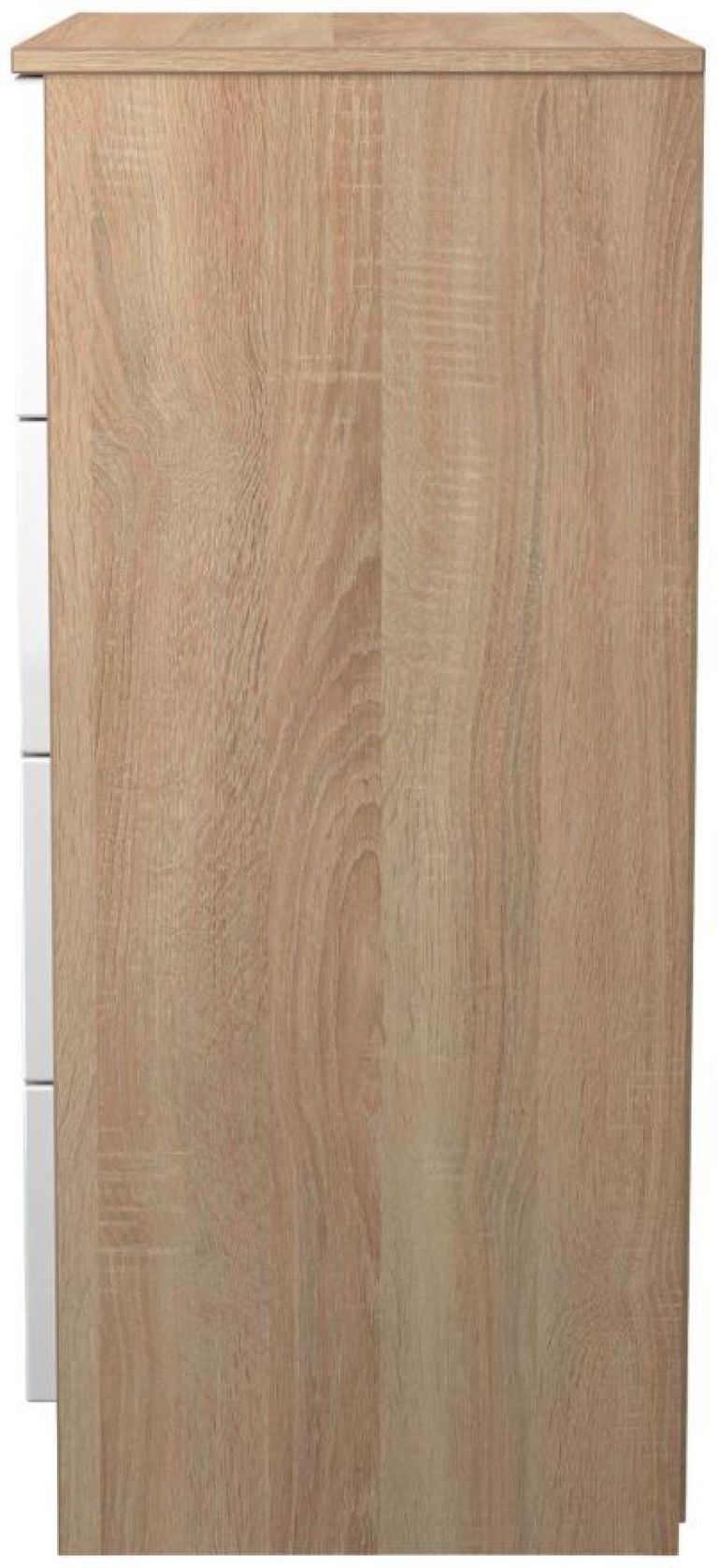 Milan White Gloss and Oak Effect 4 Drawer Chest