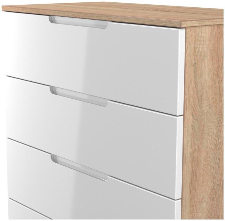 Milan White Gloss and Oak Effect 4 Drawer Chest
