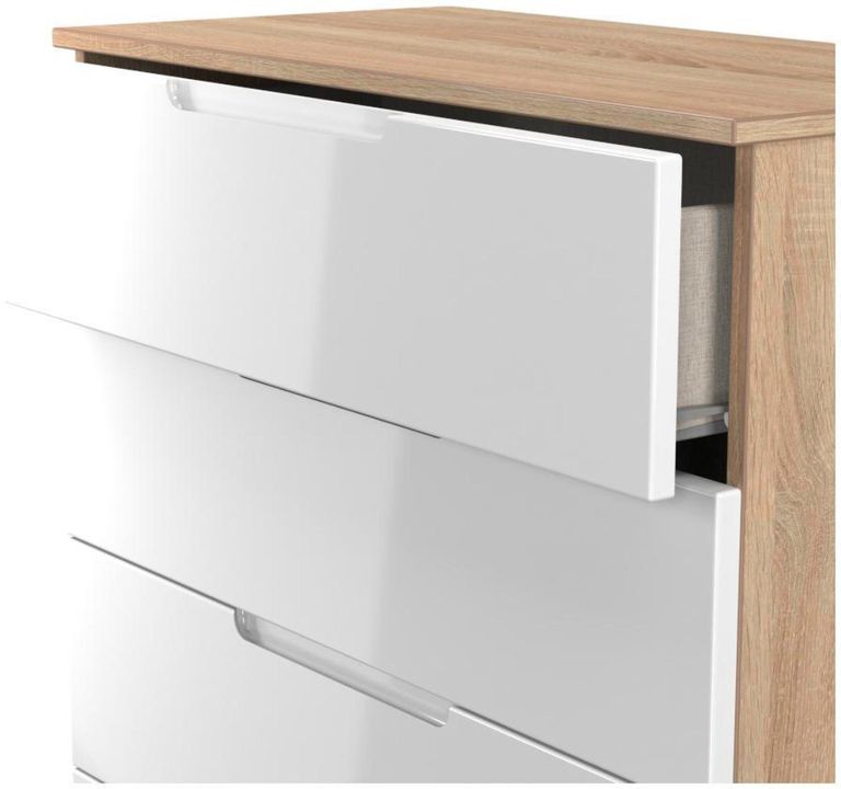 Milan White Gloss and Oak Effect 4 Drawer Chest