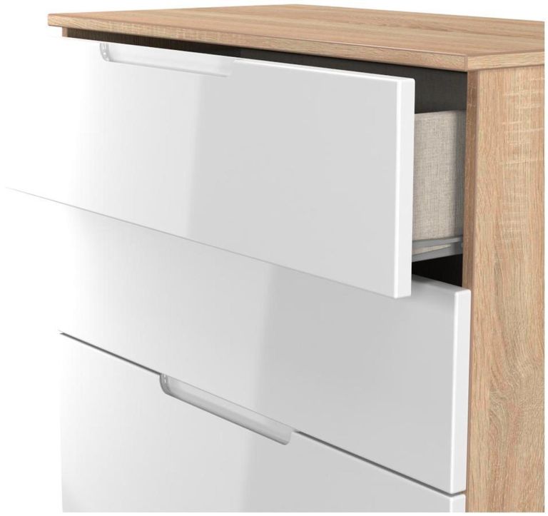 Milan White Gloss and Oak Effect 4 Drawer Deep Chest