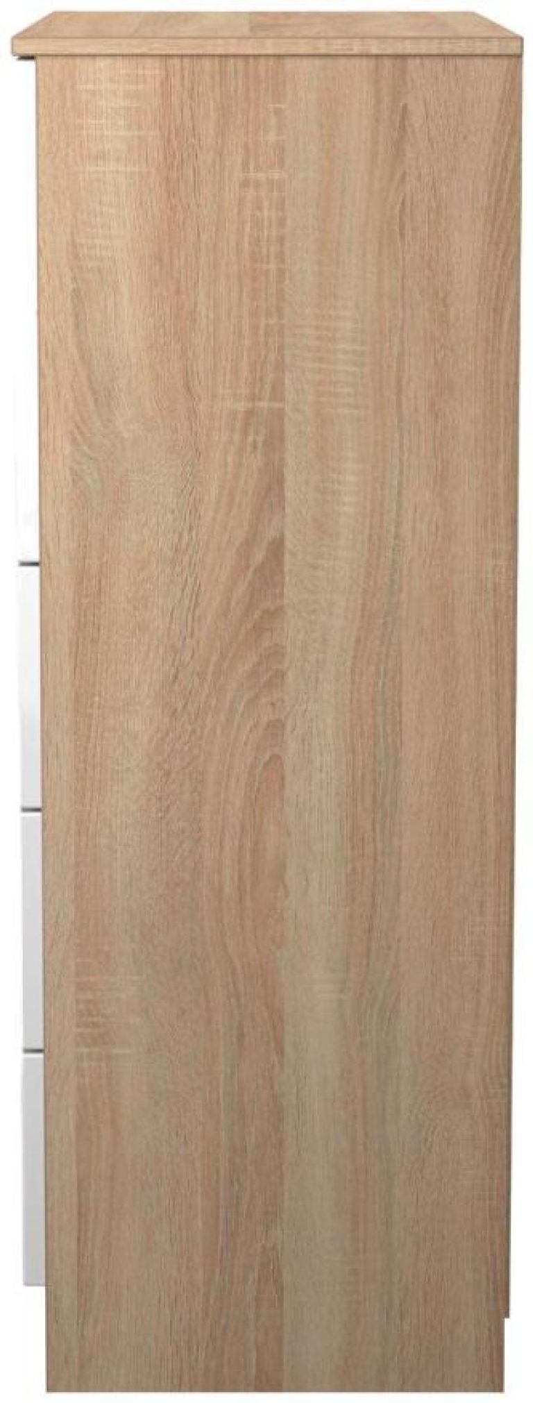 Milan White Gloss and Oak Effect 5 Drawer Chest