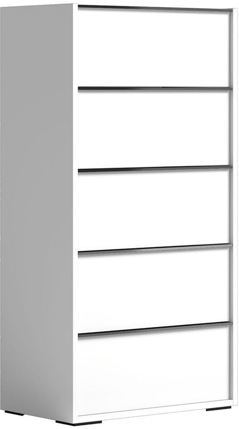 Modern Luna Tall Chest - 5 Drawer - White
