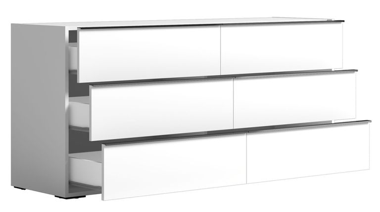 Modern Luna Wide Dresser - 6 Drawer - White