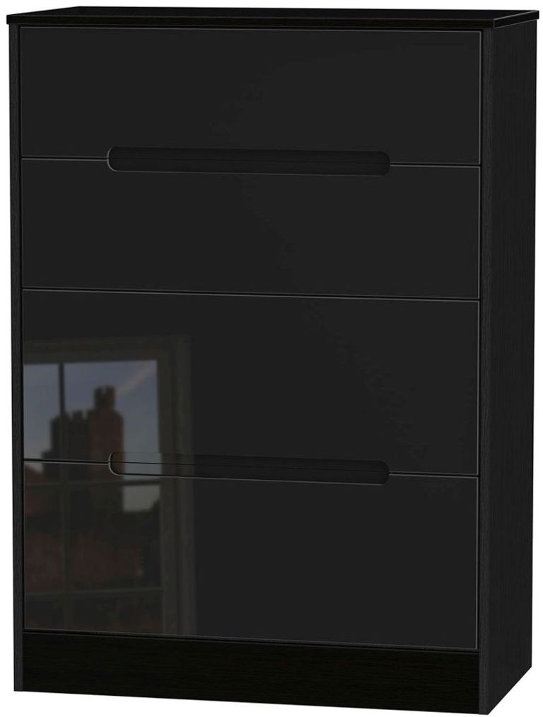 Monaco Black Gloss 4 Drawer Deep Chest