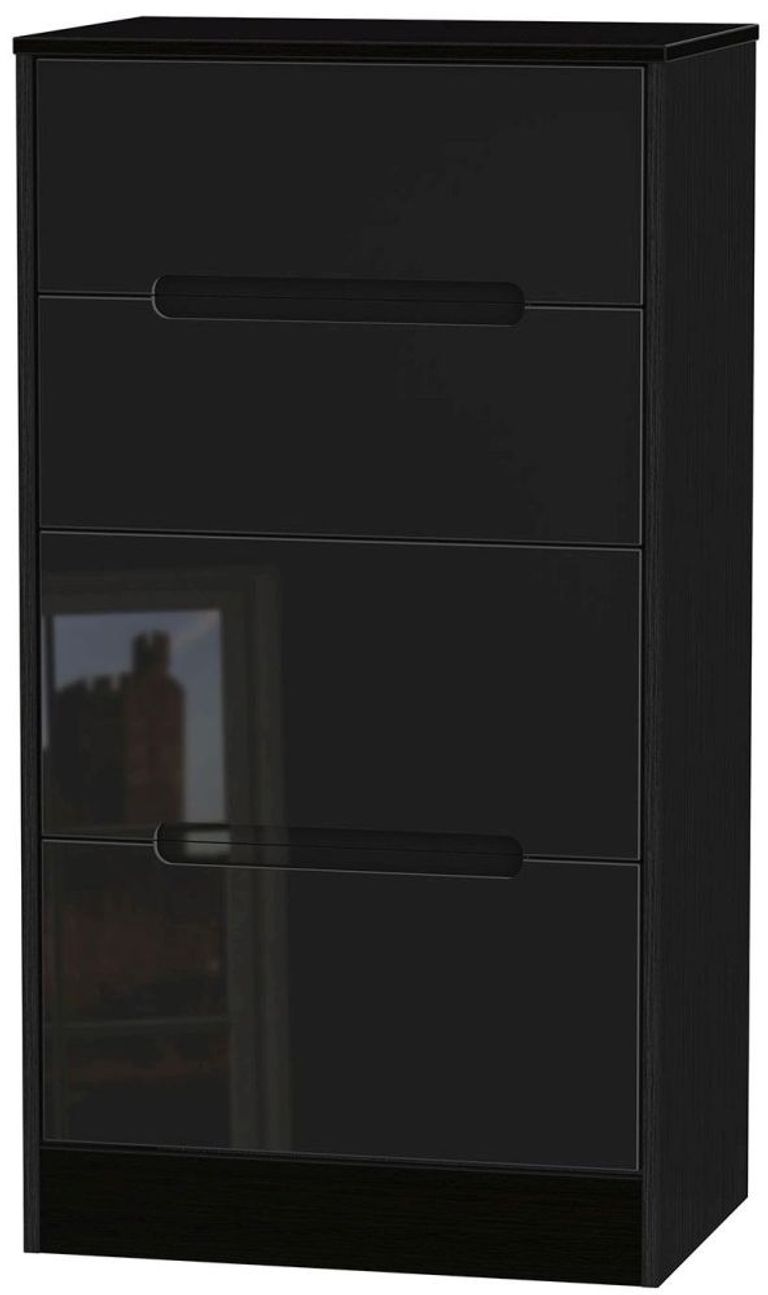 Monaco Black Gloss 4 Drawer Deep Midi Chest