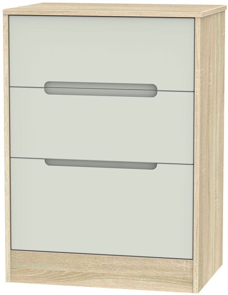 Monaco Cashmere and Oak Effect 3 Drawer Deep Midi Chest