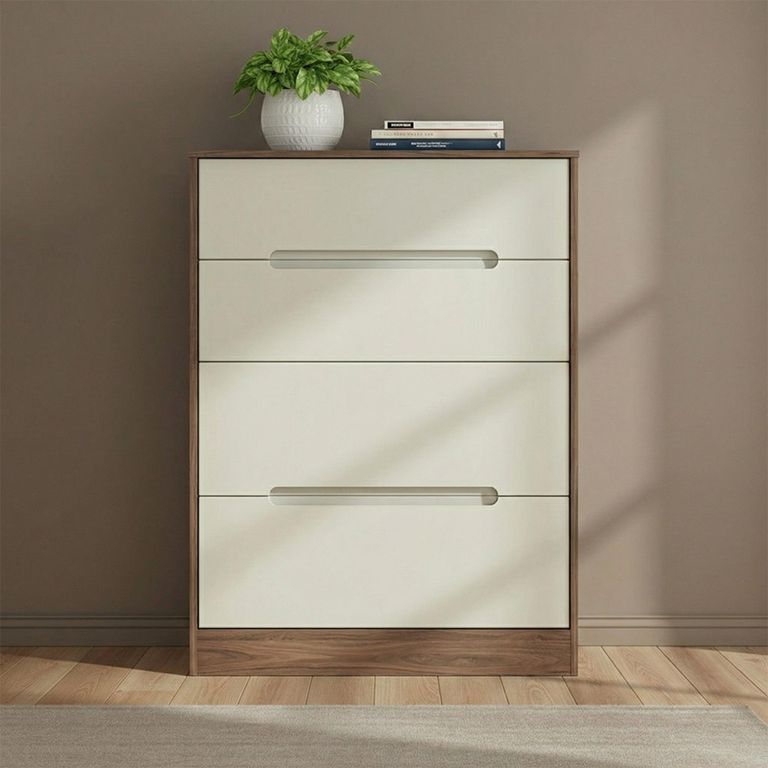 Monaco Chest - Deep - 4 Drawer - Cashmere and Carini Walnut