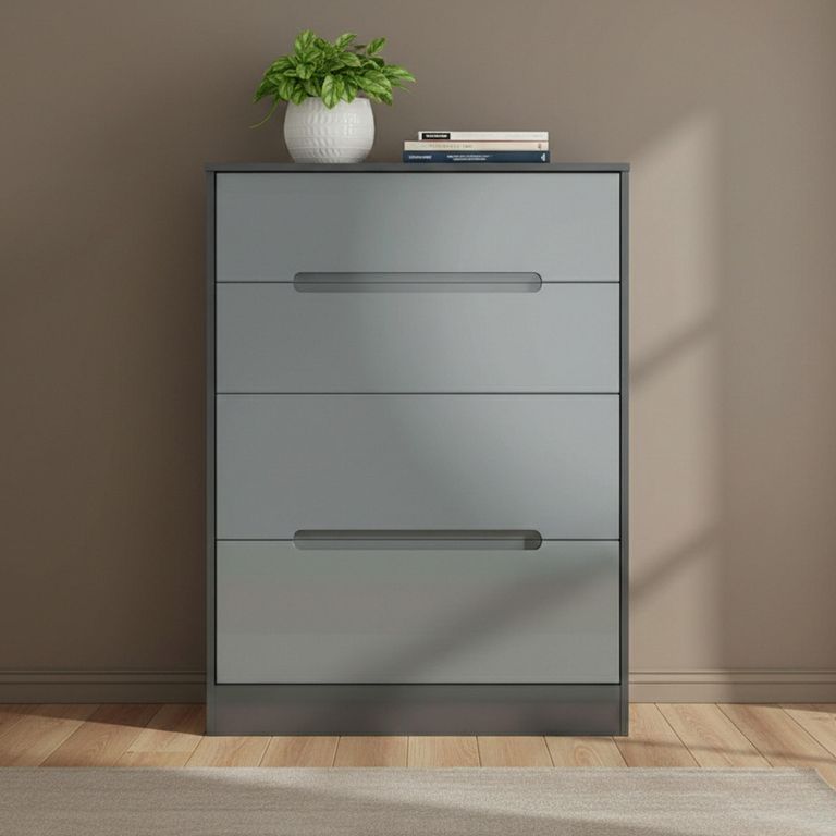Monaco Chest - Deep - 4 Drawer - Grey Gloss and Graphite