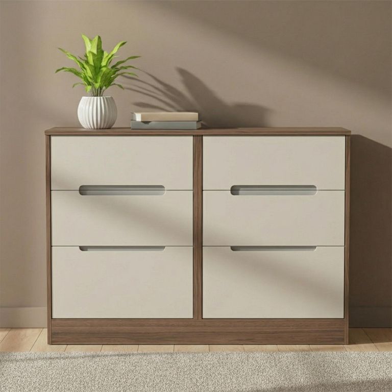 Monaco Chest - Midi - 6 Drawer - Cashmere and Carini Walnut