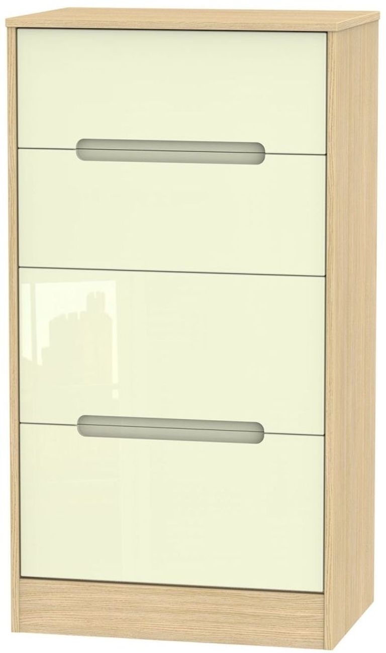 Monaco Cream Gloss and Light Oak 4 Drawer Deep Midi Chest
