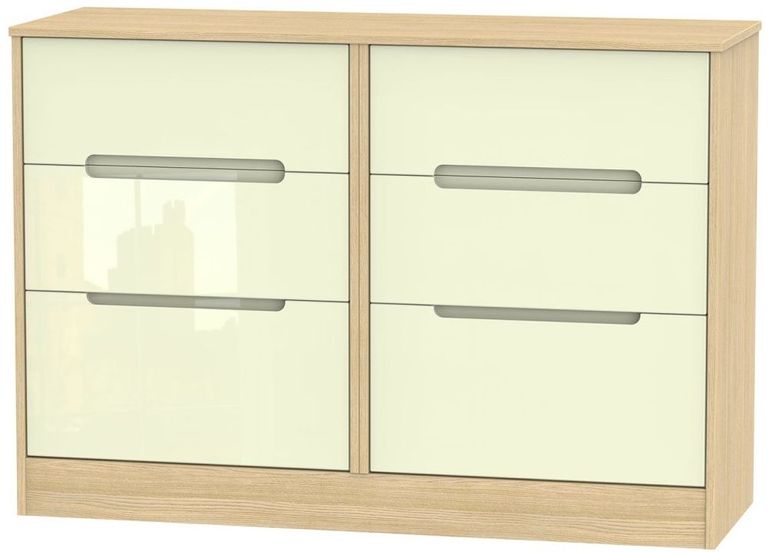 Monaco Cream Gloss and Light Oak 6 Drawer Midi Chest