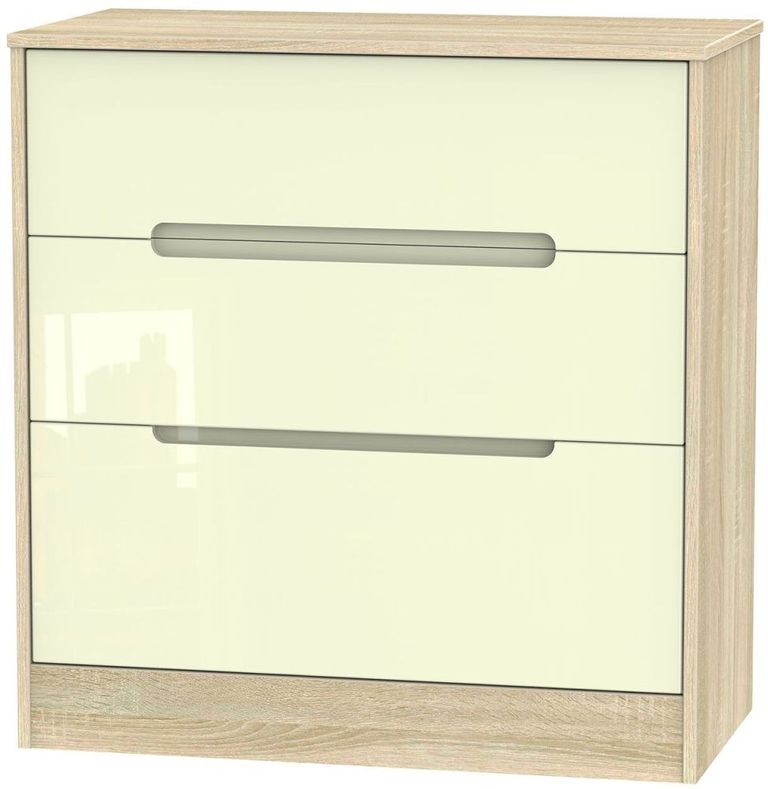 Monaco Cream Gloss and Oak Effect 3 Drawer Deep Chest