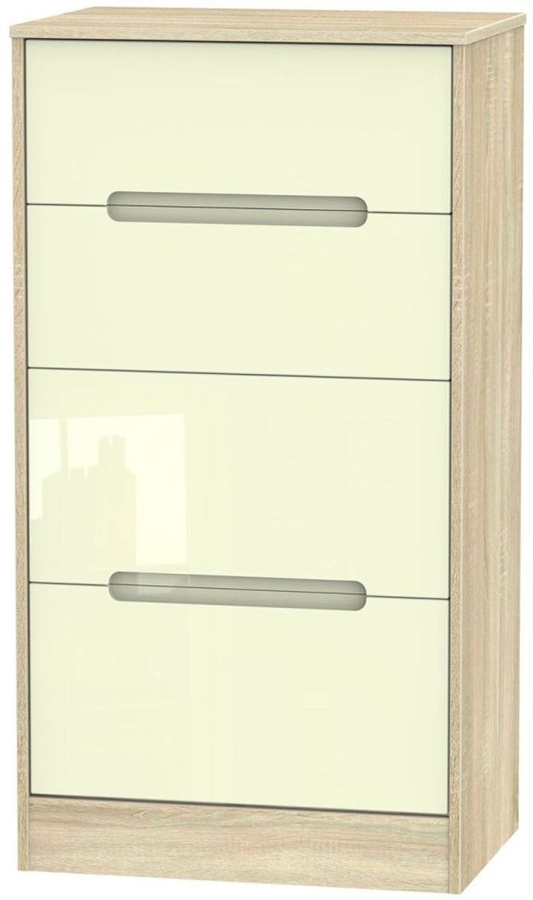 Monaco Cream Gloss and Oak Effect 4 Drawer Deep Midi Chest