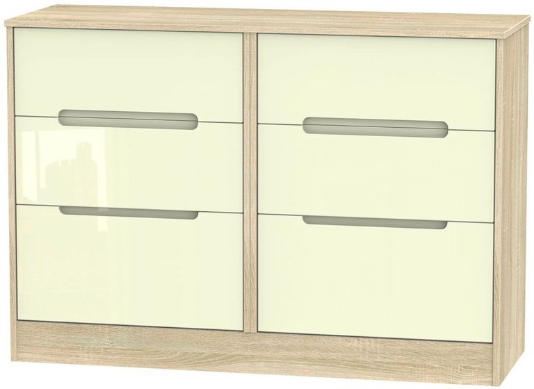Monaco Cream Gloss and Oak Effect 6 Drawer Midi Chest