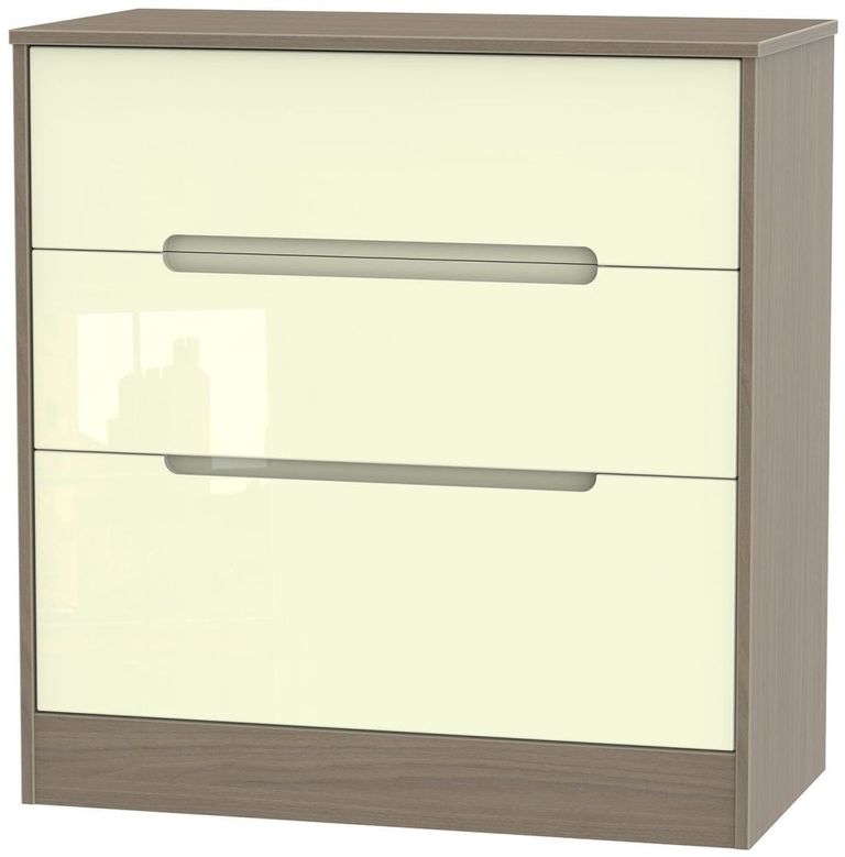 Monaco Cream Gloss and Toronto Walnut 3 Drawer Deep Chest