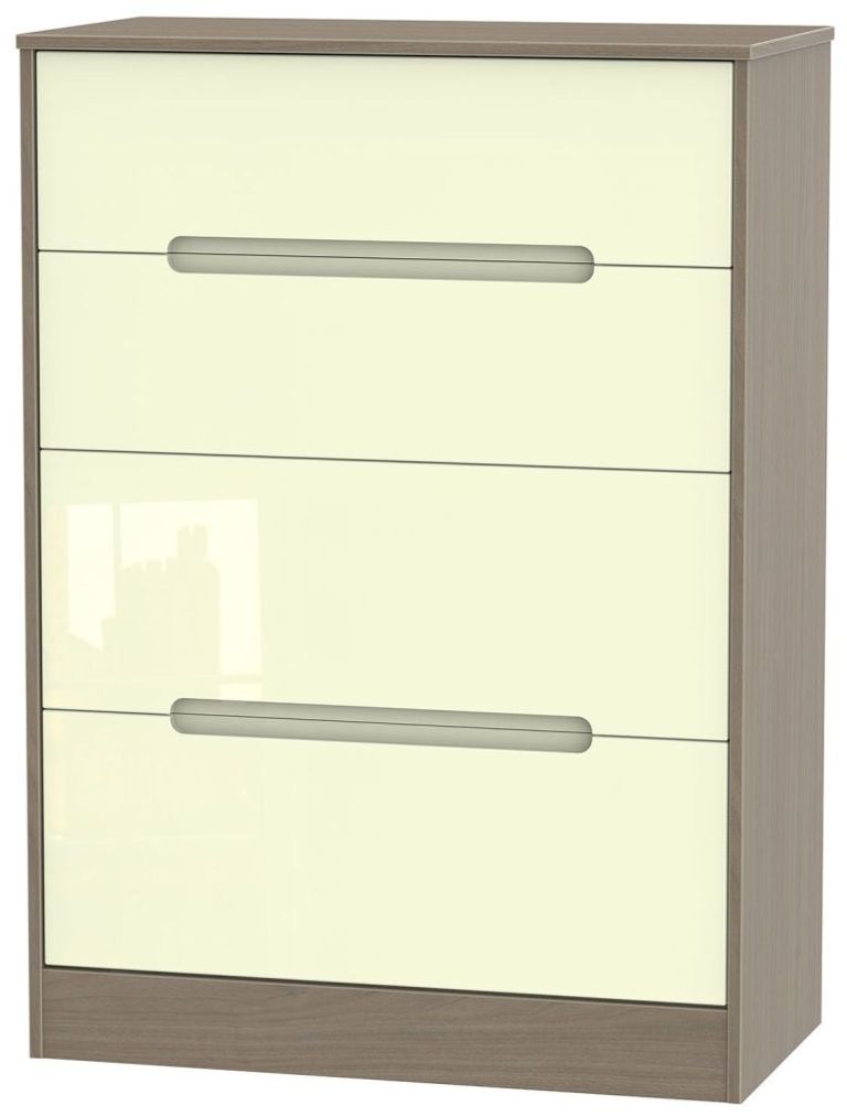Monaco Cream Gloss and Toronto Walnut 4 Drawer Deep Chest