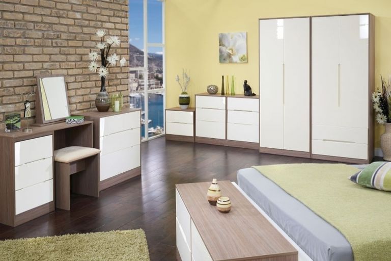 Monaco Cream Gloss and Toronto Walnut 6 Drawer Midi Chest