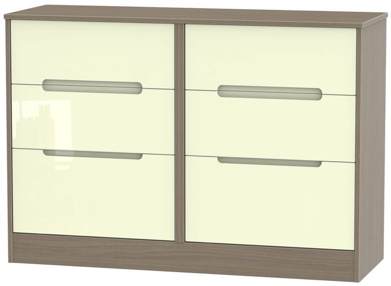 Monaco Cream Gloss and Toronto Walnut 6 Drawer Midi Chest