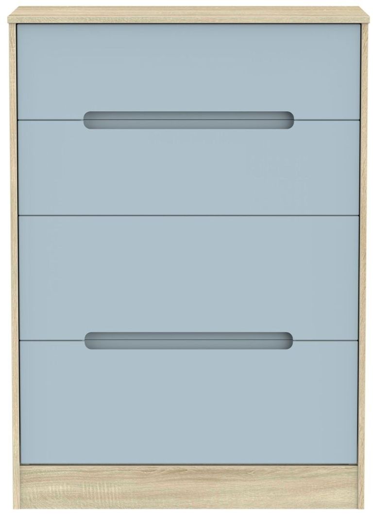 Monaco Denim and Oak Effect 4 Drawer Deep Chest