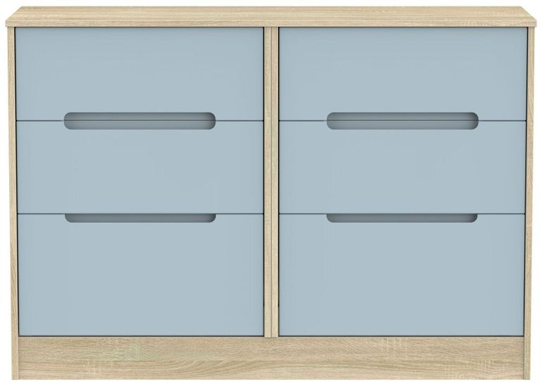 Monaco Denim and Oak Effect 6 Drawer Midi Chest