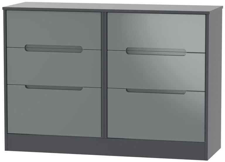 Monaco Grey Gloss and Graphite 6 Drawer Midi Chest