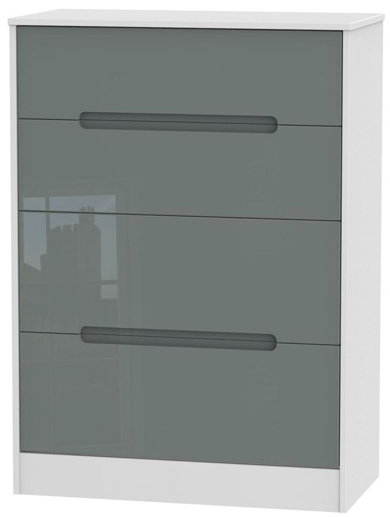 Monaco Grey Gloss and White 4 Drawer Deep Chest