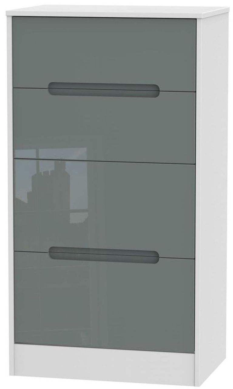 Monaco Grey Gloss and White 4 Drawer Deep Midi Chest