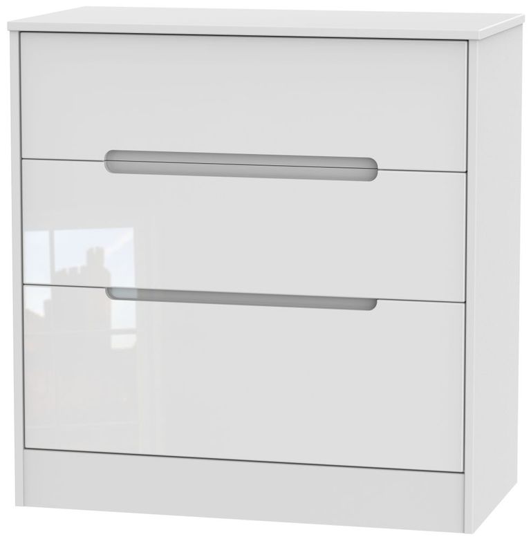 Monaco White Gloss 3 Drawer Deep Chest