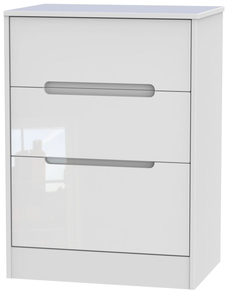 Monaco White Gloss 3 Drawer Deep Midi Chest