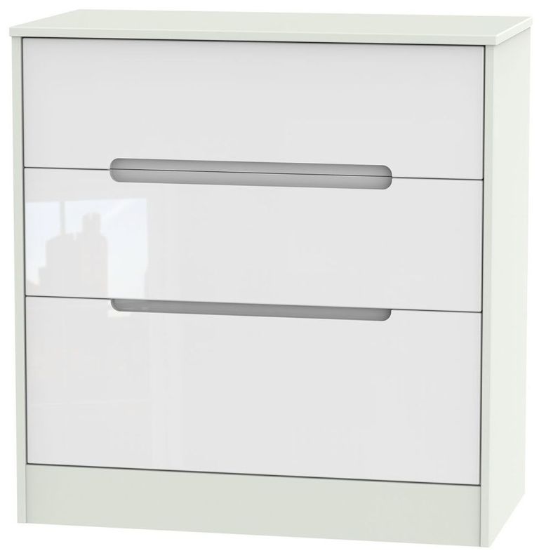 Monaco White Gloss and Cashmere 3 Drawer Deep Chest