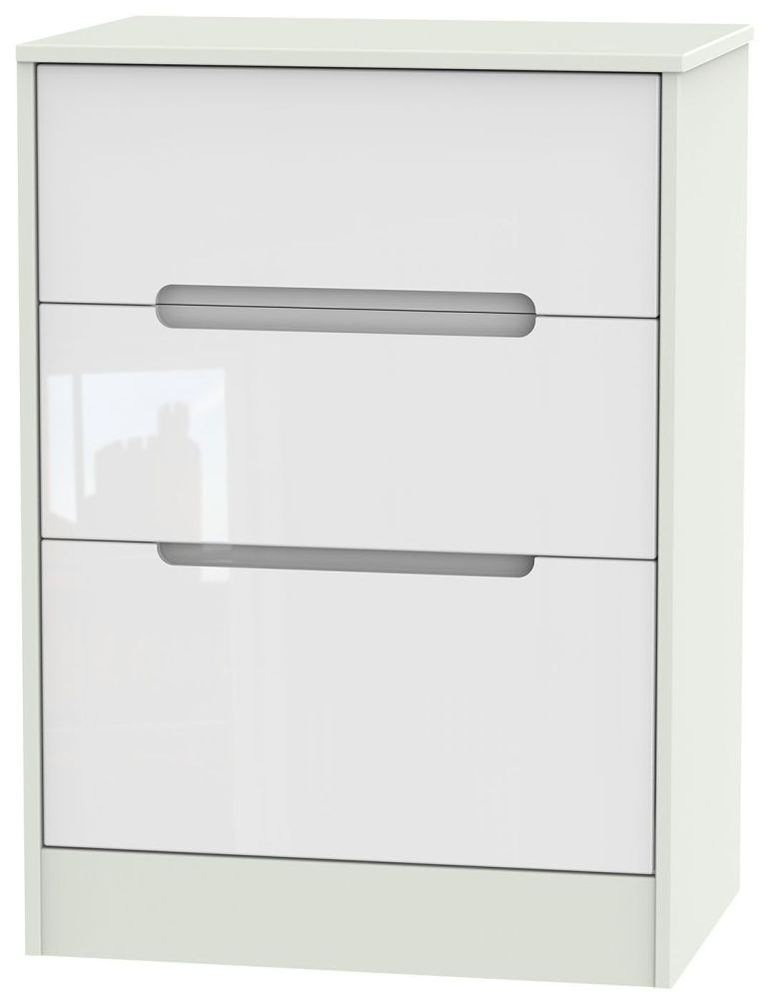 Monaco White Gloss and Cashmere 3 Drawer Deep Midi Chest