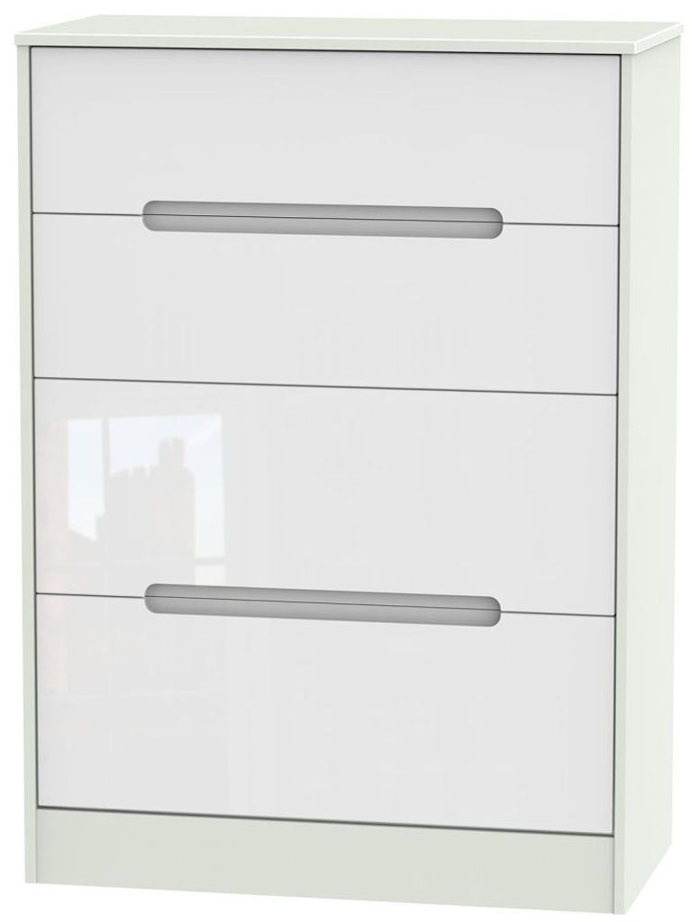 Monaco White Gloss and Cashmere 4 Drawer Deep Chest