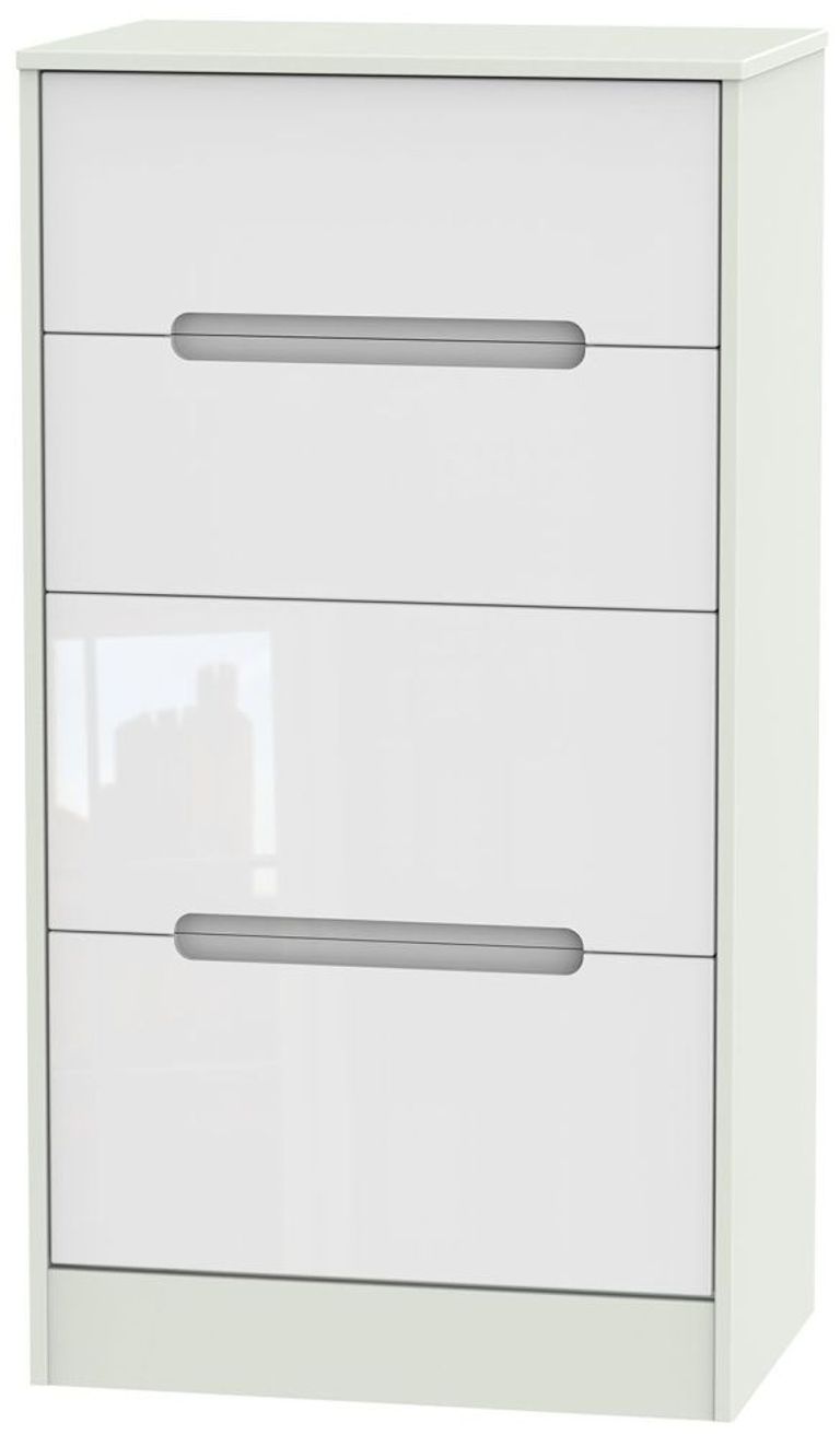 Monaco White Gloss and Cashmere 4 Drawer Deep Midi Chest