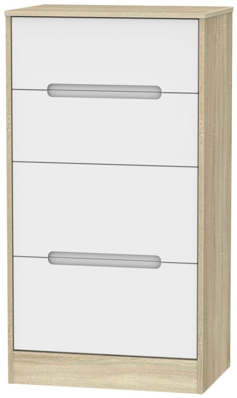 Monaco White Matt and Oak Effect 4 Drawer Deep Midi Chest