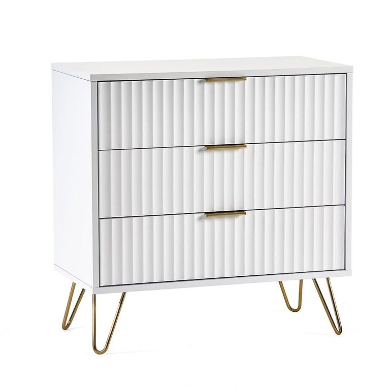 Murano Chest of Drawers - 3 Drawer - Small - Ribbed - White