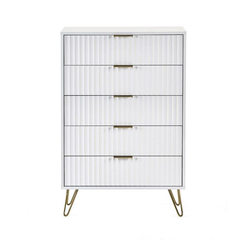 Murano Chest of Drawers - 5 Drawer - Midi - Ribbed - White